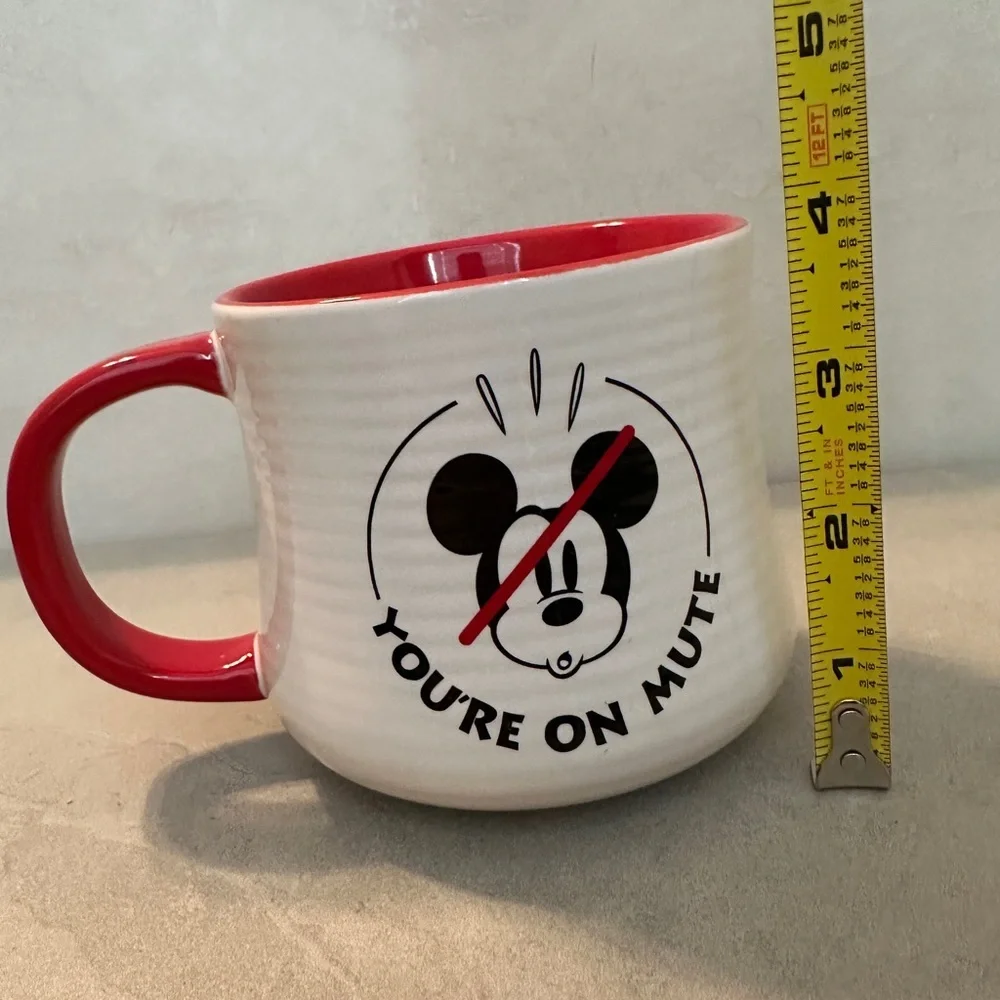 Disney Mickey Mouse “Your on Mute”  Coffee Mug White & Red Cup 18oz - Picture 6 of 6